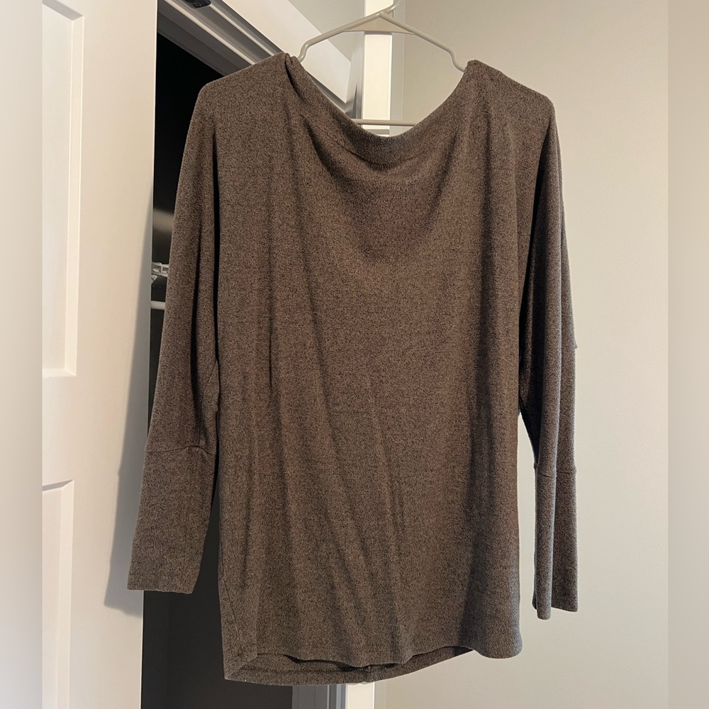 Olive green sweater, scoop neck